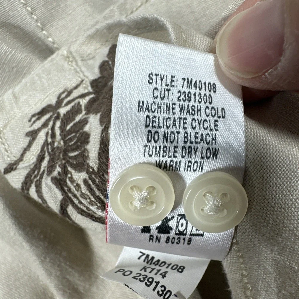Lucky Brand Guayabera Embroidered Linen Button Up Shirt Men's XL Beige
